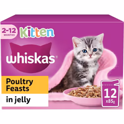 Whiskas Junior Poultry Selection in Jelly 48 x 85 g Pouches, Kitten Cat Food, Pack of 4 (12 x 85 g)