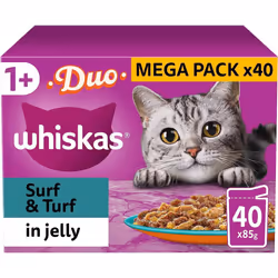 Whiskas Tasty Duo 1+ Surf and Turf in Jelly 40 x 85 g Pouches, Adult Cat Food