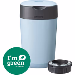 Tommee Tippee Twist and Click  Nappy Bin, Eco-Friendlier System, Includes 1x Refill Cassette with Sustainably Sourced Antibacterial GREENFILM, Blue