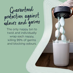Tommee Tippee Twist and Click  Nappy Bin, Eco-Friendlier System, Includes 1x Refill Cassette with Sustainably Sourced Antibacterial GREENFILM, Blue