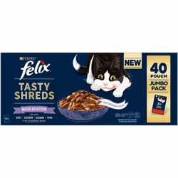 FELIX TASTY SHREDS Mixed Selection in Gravy, Blue, 40 pouches