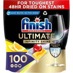 Finish Ultimate Infinity Shine Dishwasher Tablets Bulk, Scent : Lemon, Size 100 Dishwasher tabs, For Ultimate Clean and Diamond Shine,package may vary