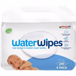 WaterWipes Original Plastic Free Baby Wipes, 240 Count (4 packs), 99.9% Water Based Wet Wipes & Unscented for Sensitive Skin