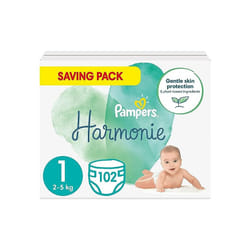Pampers Baby Nappies Size 1 (2-5 kg / 4-11 lbs), Harmonie, 102 Nappies, SAVING PACK, Baby Essentials For Newborn