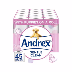 Andrex Gentle Clean Toilet Rolls - 45 Toilet Roll Pack - Bulk Buy Toilet Rolls - Gentle and Soft on Your Family's Skin - Derm ...
