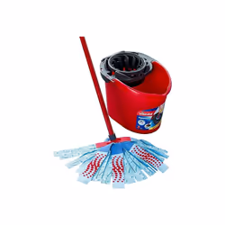 Vileda SuperMocio 3 Action Mop and Bucket Set, Mop for Cleaning Floors, Set of 1x Mop and 1 x Bucket, Red/Grey/Blue, 6 x 15 x ...