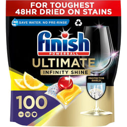 Finish Ultimate Infinity Shine Dishwasher Tablets Bulk, Scent : Lemon, Size : 100 Dishwasher tabs, For Ultimate Clean and Diamond Shine