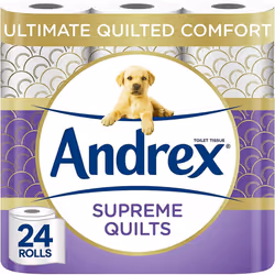 Andrex Supreme Quilts Quilted Toilet Paper Toilet Roll Pack 25% Thicker Than Before to Provide Ultimate Quilted Comfort 24 Co ...
