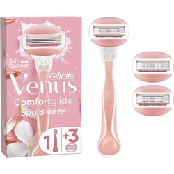Gillette Venus ComfortGlide Spa Breeze Women's Razor + 3 Razor Blade Refills, 2 Shaving Gel Bars For A Comfortable Shave, Packaging May Vary
