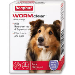 Tablets for Dogs up to 40kg Kills All Common intestinal Worms (Roundworms/Tapeworms)  Vet Strength Treatment  Pork-flavoured  4 tablets