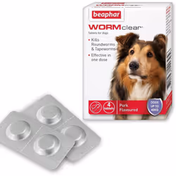 Tablets for Dogs up to 40kg Kills All Common intestinal Worms (Roundworms/Tapeworms)  Vet Strength Treatment  Pork-flavoured  4 tablets
