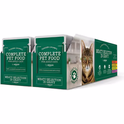 by Amazon Complete Food for Adult Cats, Meat Selection In Gravy, 4.8 kg (48 Packs of 100g) (Previously Lifelong)