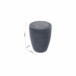 Addis Faux Rattan Round Swing Lid Bathroom Bin, Charcoal, 517488