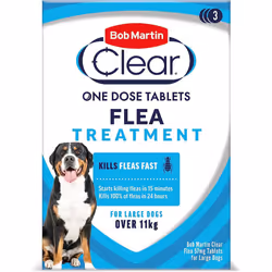 Bob Martin Clear | Flea Tablets for Large Dogs (11Kg+) | Effective Treatment, Kills 100% of Fleas within 24 Hours (3 Tablets)
