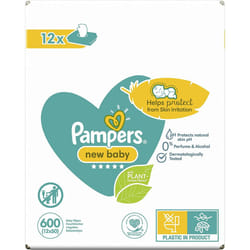 Pampers Baby Wipes Multipack, New Baby Sensitive, 600 Wet Wipes (12 x 50), Baby Essentials for Newborn
