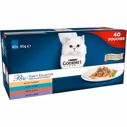 Gourmet Wet Cat Food Pouches in Gravy - Perle Chef's Collection 40 x 85g - Mix of Fish, Lamb, Duck, Turkey, Pet Food - Wet - ...