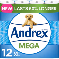 Andrex Classic Clean Mega Toilet Roll - 12 Mega XL Rolls - Same Quality Toilet Roll, Lasts Even Longer, 12 Mega Toilet Rolls ...