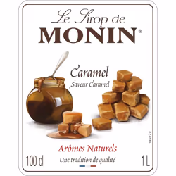 MONIN Premium Caramel Syrup 1L for Coffee and Cocktails. Vegan-Friendly, Allergen-Free, 100 Percent Natural Flavours and Colourings