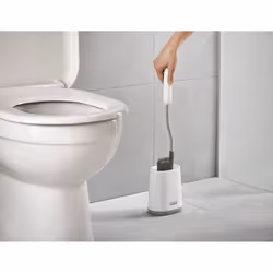 Joseph Joseph Flex Lite - Silicone Toilet Brush with slimline holder set, flexible anti-drip, anti-clog deep clean head, Grey/White, Small