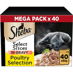 Sheba Select Slices Poultry Collection in Gravy 40 Pouches, Adult Wet Cat Food, Megapack (40 x 85 g)