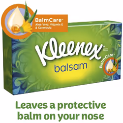 Kleenex Balsam Facial Tissues - Pack of 12 Tissue Boxes - Balm Tissues Protect and Soothe Your Nose when You've Got a Cold - Balmcare with Aloe Vera,