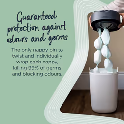 Tommee Tippee Twist and Click Advanced Nappy Bin Eco-Friendlier System Includes 1x Refill Cassette with Sustainably Sourced Antibacterial GREENFILM