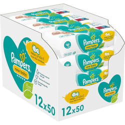 Pampers Baby Wipes Multipack, New Baby Sensitive, 600 Wet Wipes (12 x 50), Baby Essentials for Newborn