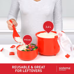 Sistema Microwave Rice Cooker (2.6L) & Round Microwave Food Container (915ml) Set | Food Containers with Steam-Release Vents | BPA-Free