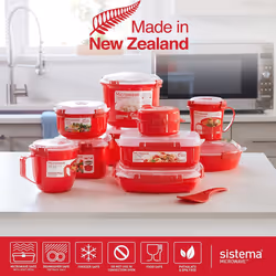 Sistema Microwave Rice Cooker (2.6L) & Round Microwave Food Container (915ml) Set | Food Containers with Steam-Release Vents | BPA-Free