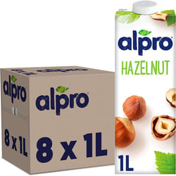 Alpro Hazelnut Plant-Based Long Life Drink, Vegan & Dairy Free, 1L (Pack of 8)