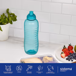 Sistema Twist 'n' Sip Squeeze Sports Water Bottles | Leakproof Water Bottles | 460 ml | BPA-Free | Recyclable with TerraCycleÂ® | Blue | 4 Count