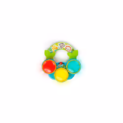 Bright Starts, Safari Beats Musical Instrument Drum Toy with 3 Colourful Lights, 12+ Melodies & Sounds, Development & Activity Toy, Tummy Time, Ages 3