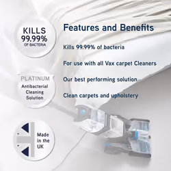 Vax Platinum Antibacterial 1.5L Carpet Cleaner Solution |Kills 99.99% of Bacteria | Neatralises Pet Odours - 1-9-142404