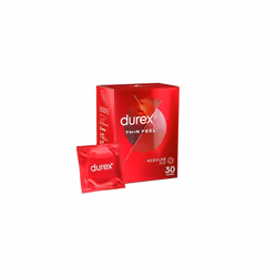 Durex Thin Feel Condoms, Regular Fit, 30s, Secure, Tighter, Natural Latex