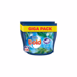 Bold All-in-1 PODS Washing Liquid Laundry Detergent Tablets / Capsules, 128 Washes (64 x 2), Ocean Escape, With Built-In Leno ...
