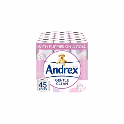 Andrex Gentle Clean Toilet Rolls - 45 Toilet Roll Pack - Bulk Buy Toilet Rolls - Gentle and Soft on Your Family's Skin - Derm ...