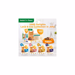 IAMS Delights Complete Wet Cat Food for Adult 1+ Cats Meat and Fish Variety in Jelly Multipack 12 x 85 g Pouches