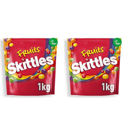 Skittles Vegan Sweets, Fruit Chewy Sweets, Bulk Sharing Bag, Sweets Gift, 1 kg (Pack of 2)