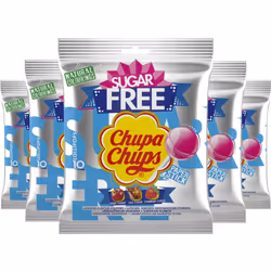 Chupa Chups Sugar Free Lollipop Gift Bags, Cherry, Cola & Strawberry Flavoured Party Sweets - 12 x 10 Lollies