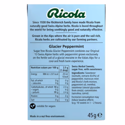 Ricola Glacier Peppermint Sugar Free Swiss Herbal Sweets, Herb Drops ? Pack of 20 Boxes