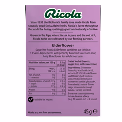Ricola Elderflower Sugar Free Swiss Herbal Sweets, Herb Drops, Sweet Box 45g - Pack of 20 Boxes
