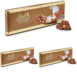 Lindt Swiss Milk Chocolate and Crunchy Hazelnut Gold Bar 300 g (Pack of 3)