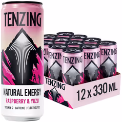TENZING Natural Energy Drink, Plant Based, Vegan, & Gluten Free Drink, Raspberry & Yuzu, 330ml (Pack of 12) - Packaging may v ...