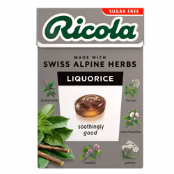 Ricola Liquorice Sugar Free Swiss Herbal Sweets, Herb Drops, Sweet Box 45g - Pack of 20 Boxes