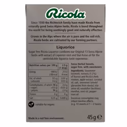 Ricola Liquorice Sugar Free Swiss Herbal Sweets, Herb Drops, Sweet Box 45g - Pack of 20 Boxes