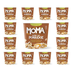 MOMA Instant Porridge Pots ALMOND BUTTER & SALTED CARAMEL - Box of 12 x 55g - Breakfast Jumbo Oat - Dairy Free, Gluten Free, Vegan, High in Fibre,