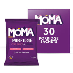 MOMA Porridge Sachets CRANBERRY & RAISIN - Box of 30 x 70g - Breakfast Jumbo Oat with Real Fruit - Gluten Free, High in Fibre, Source of Protein, Rich