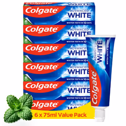 Colgate Advanced White Toothpaste, 6 x 75 ml - Whiter teeth in 10 Days - Clinically proven whitening - Teeth whitening toothp ...