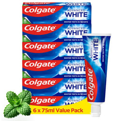 Colgate Advanced White Toothpaste, 6 x 75 ml - Whiter teeth in 10 Days - Clinically proven whitening - Teeth whitening toothpaste with micro-cleansing