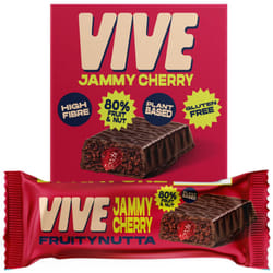 Vive Jammy Cherry Fruity Nutta Bars ? Vegan Fruit & Nut Snack with Real Fruit Jam Filling ? 80% Fruit & Nut, Belgian Chocolate Coated, Gluten-Free,